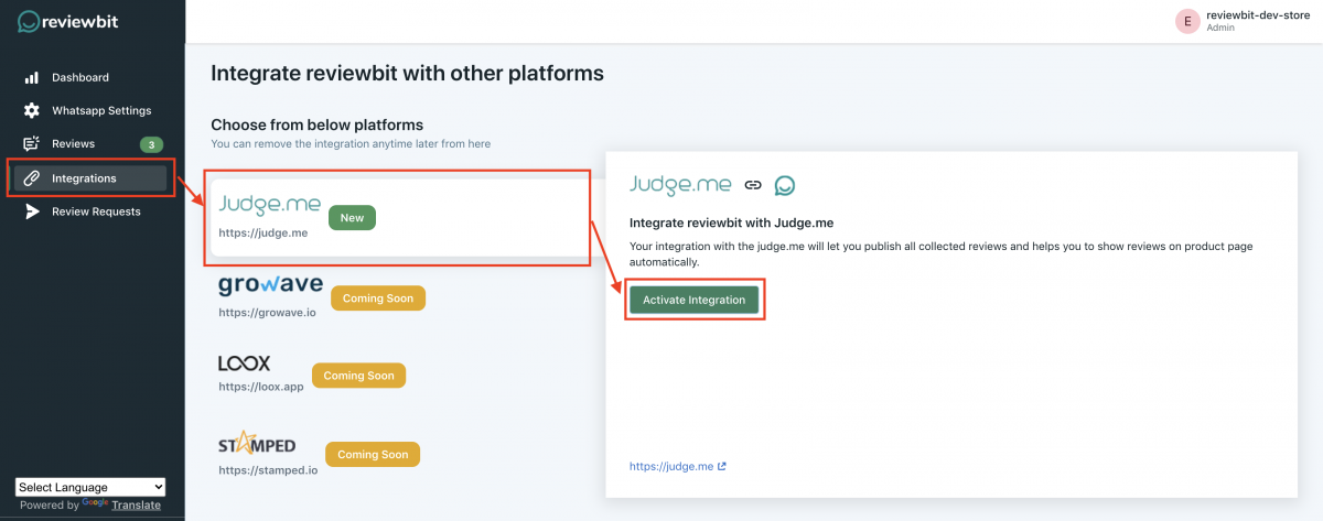 integration with judge.me