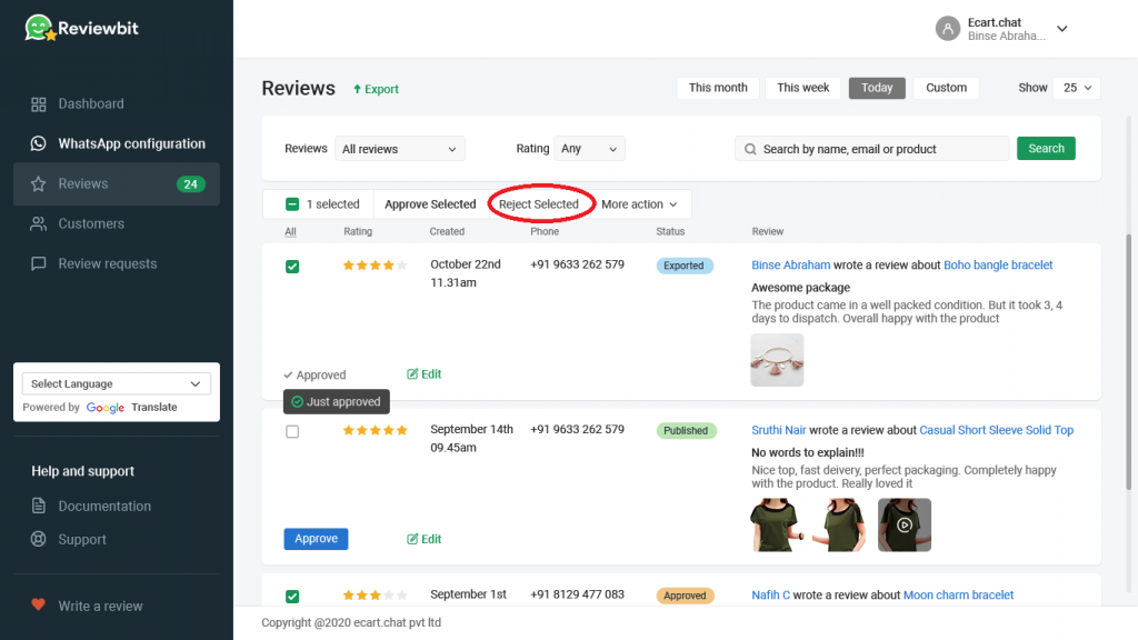 WhatsApp review requests on Shopify