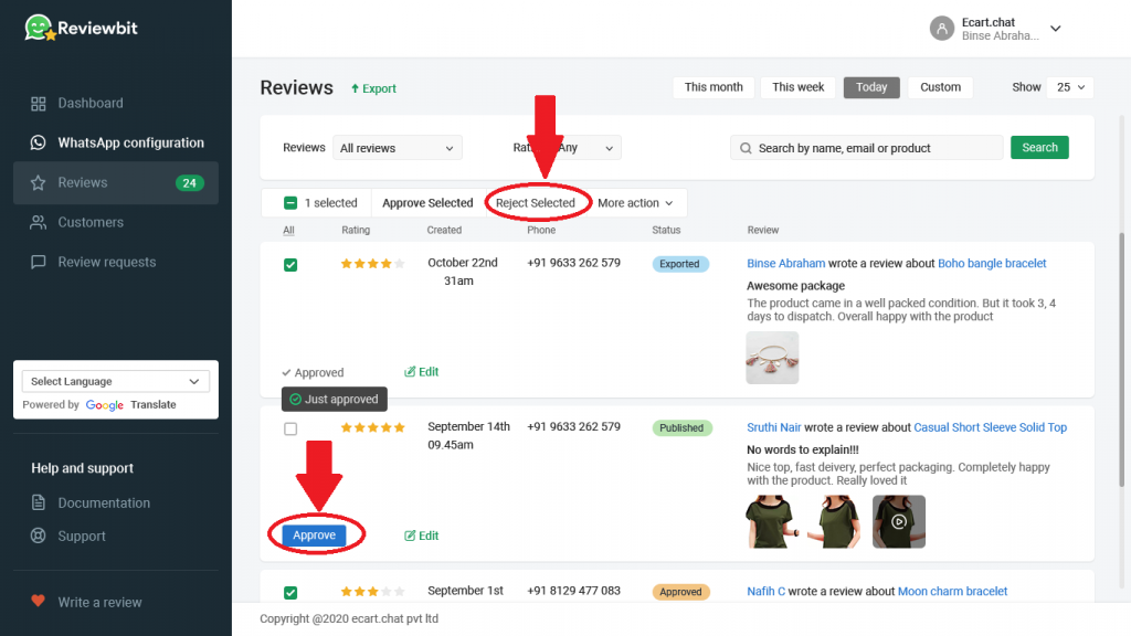 WhatsApp review requests on Shopify