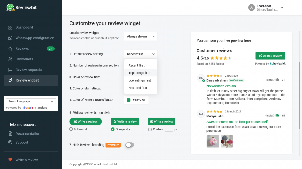 WhatsApp review requests on Shopify