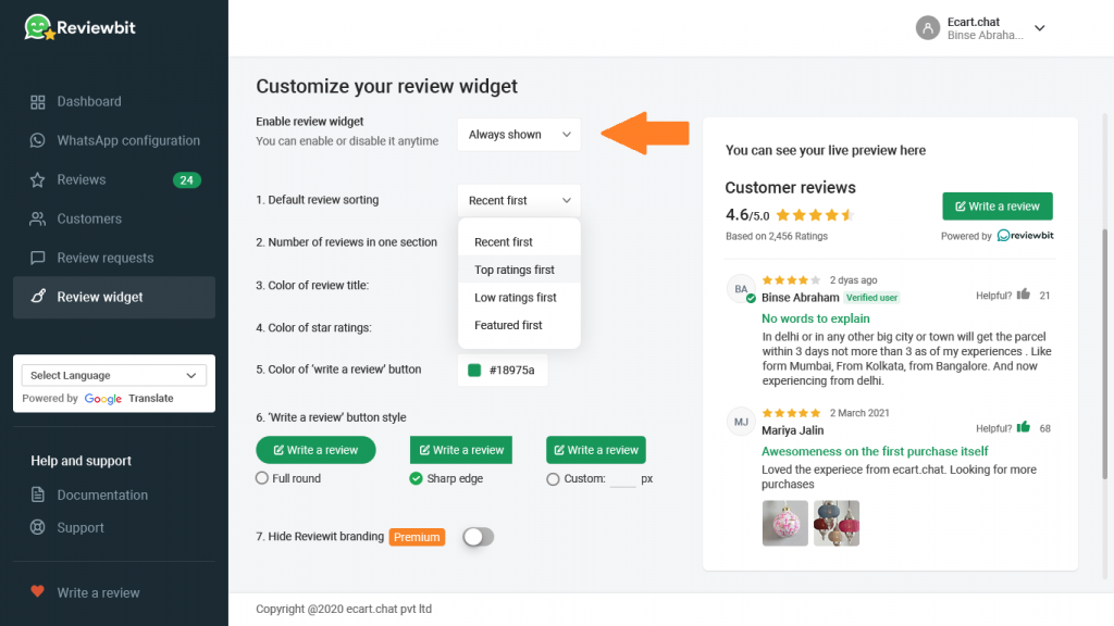 WhatsApp review requests on Shopify