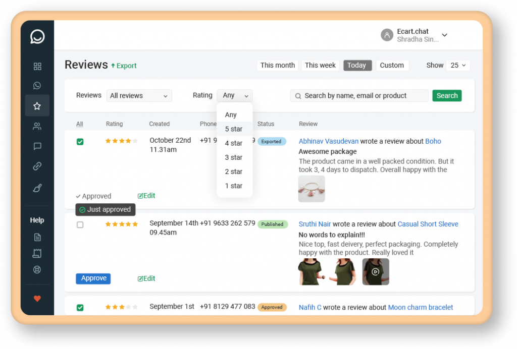 WhatsApp review requests on Shopify